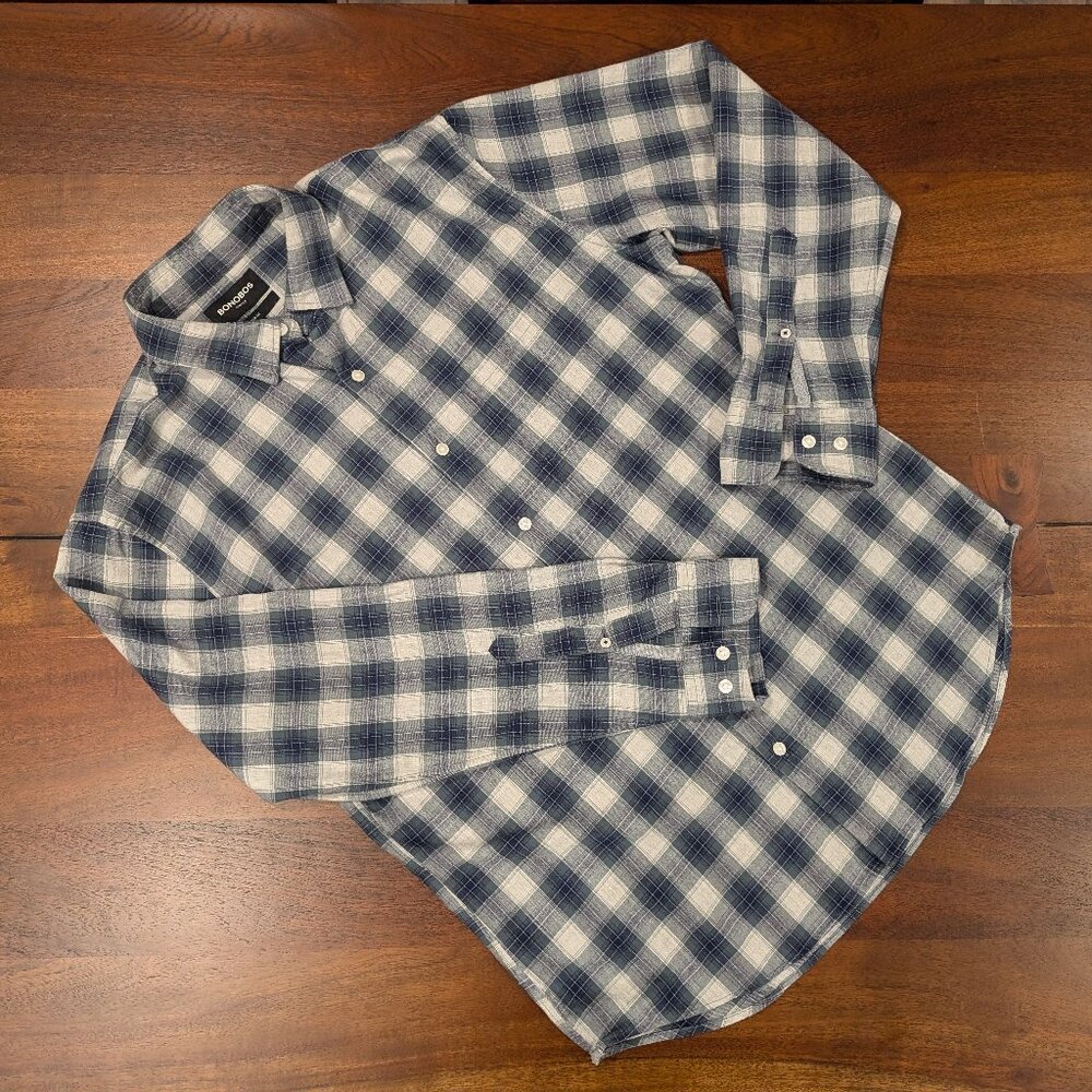 Bonobos Navy Flannel Stretch Casual Dinner Work Button Down L